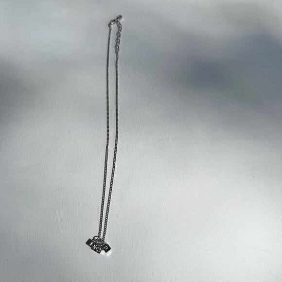 Nina Ricci Cube Pendant Necklace Rhodium Plated Pendant Swarovski Signed - Picture 3 of 9